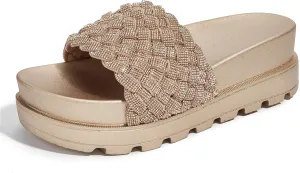 LUCKY STEP Women's Platform Sandals Braided Strap Flatform Slide Open Toe Casual Summer Beach Outdoor Wedge Woven Belt Slipper