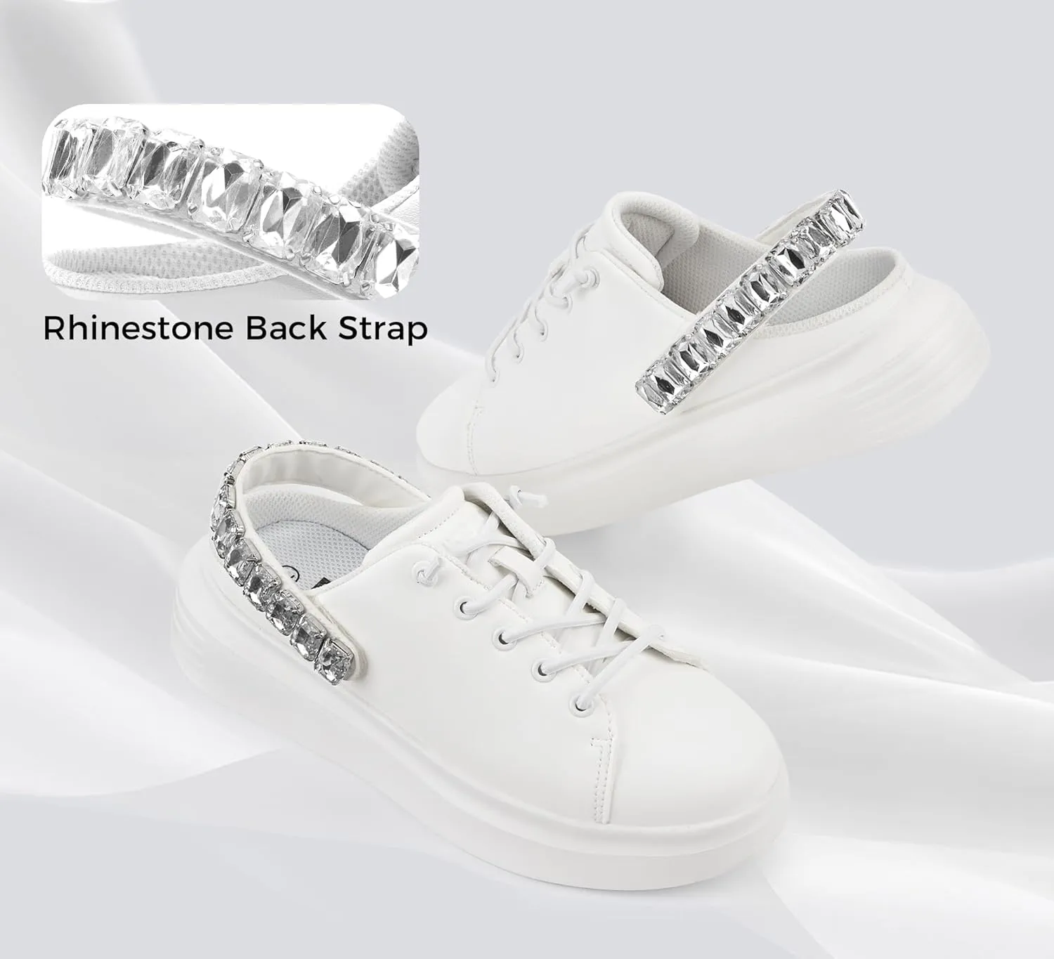 LUCKY STEP Women's Rhinestone Mule Shoes Adjustable Casual Slip On Sneakers Closed Toe Breathable Clogs