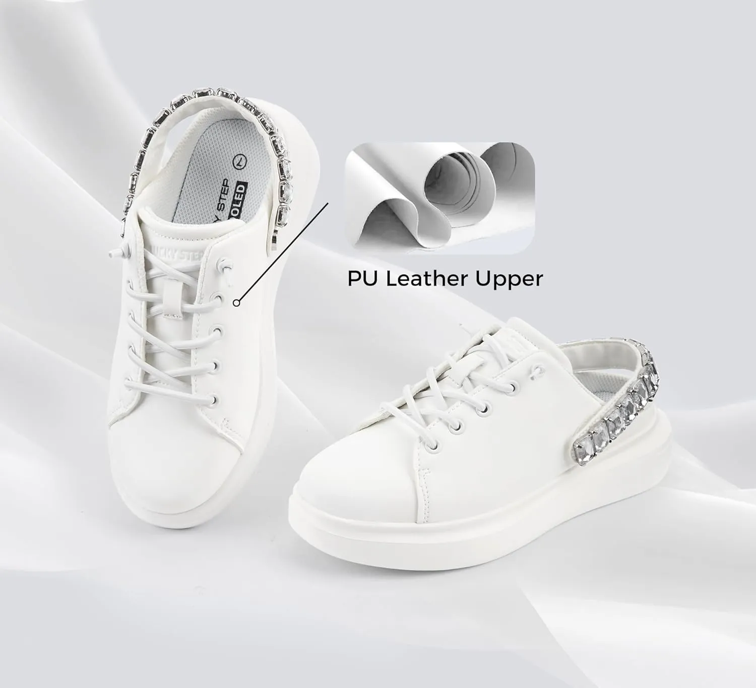 LUCKY STEP Women's Rhinestone Mule Shoes Adjustable Casual Slip On Sneakers Closed Toe Breathable Clogs