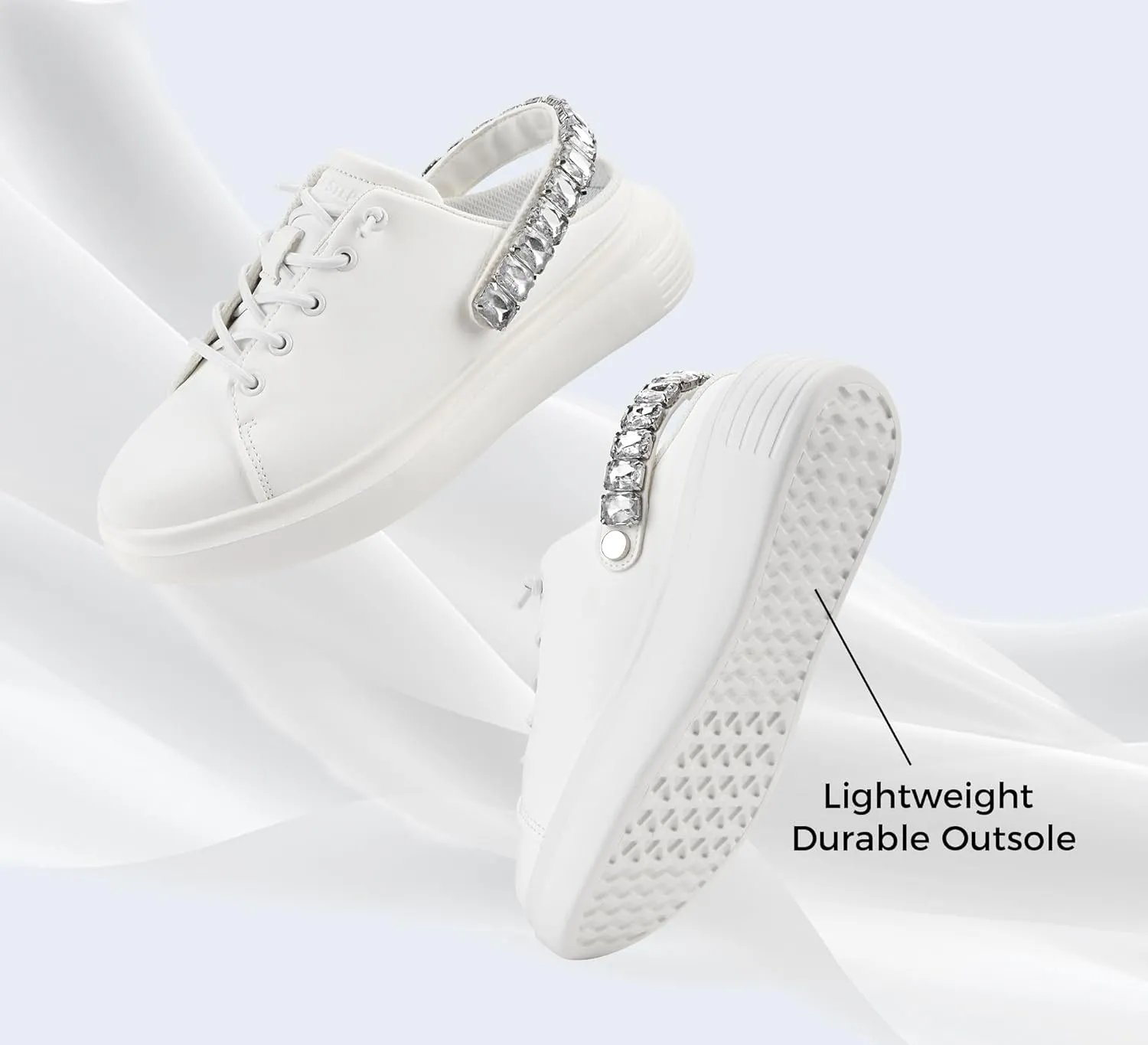 LUCKY STEP Women's Rhinestone Mule Shoes Adjustable Casual Slip On Sneakers Closed Toe Breathable Clogs