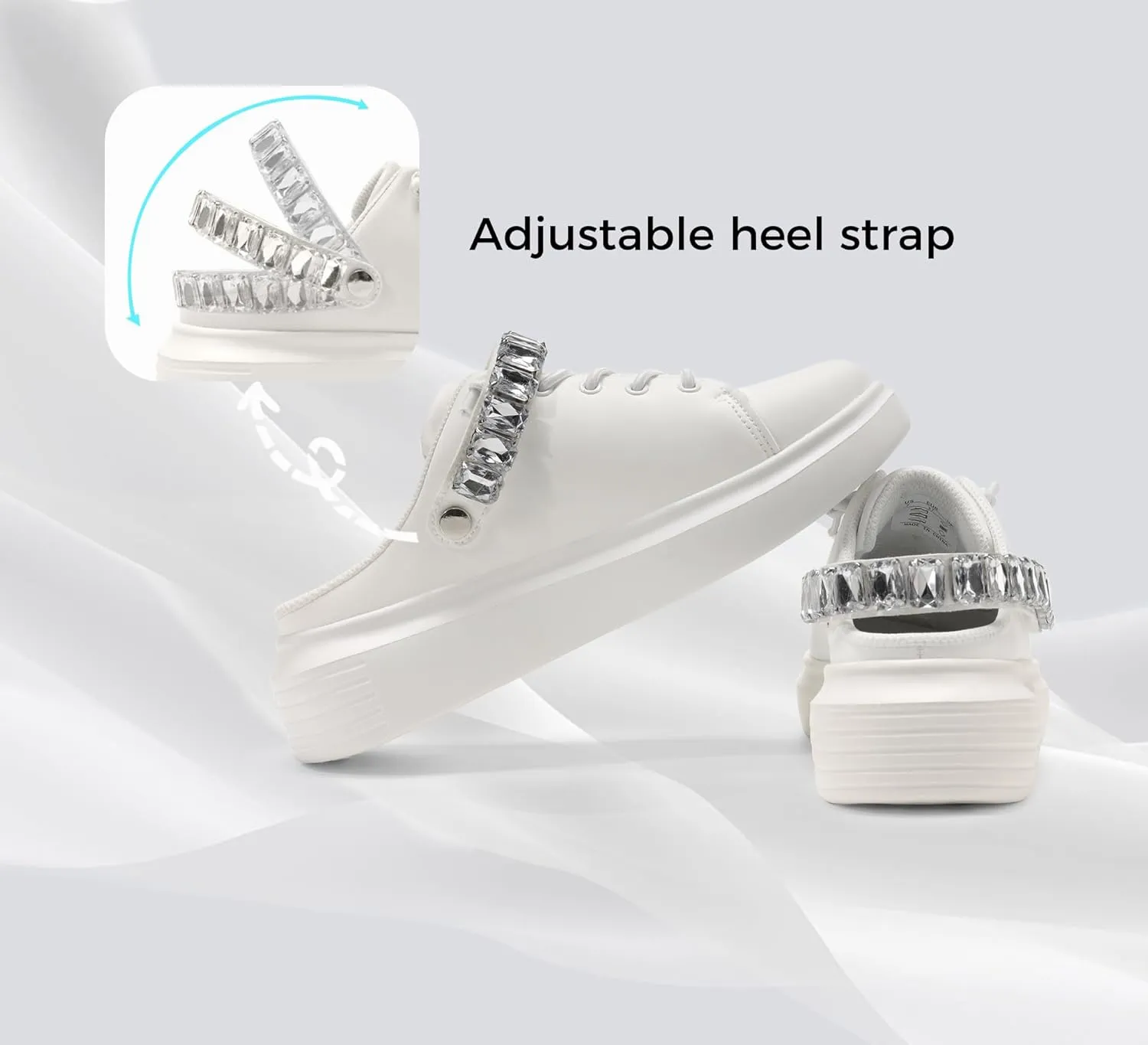LUCKY STEP Women's Rhinestone Mule Shoes Adjustable Casual Slip On Sneakers Closed Toe Breathable Clogs