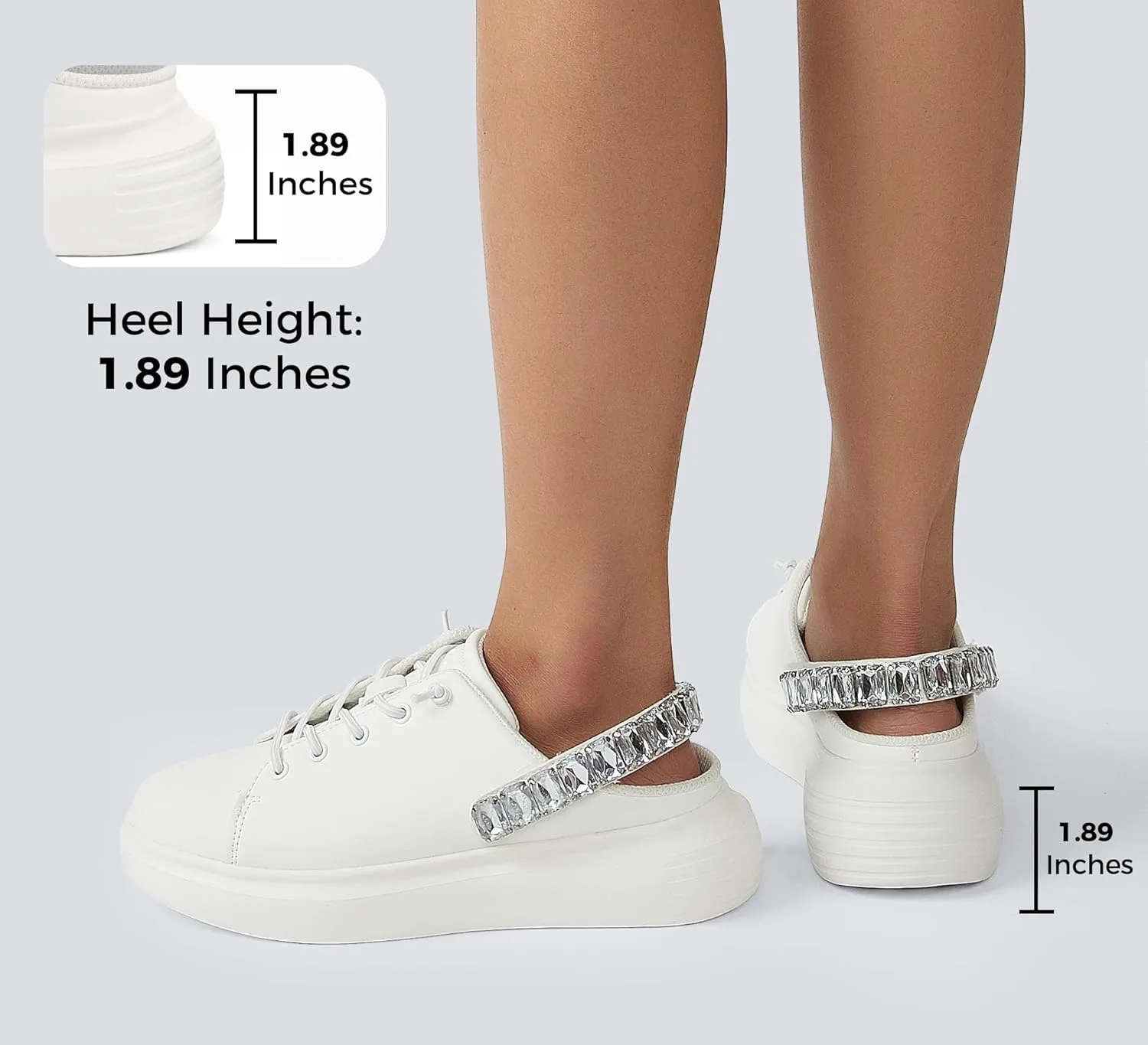 LUCKY STEP Women's Rhinestone Mule Shoes Adjustable Casual Slip On Sneakers Closed Toe Breathable Clogs