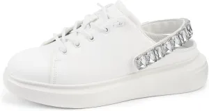 LUCKY STEP Women's Rhinestone Mule Shoes Adjustable Casual Slip On Sneakers Closed Toe Breathable Clogs