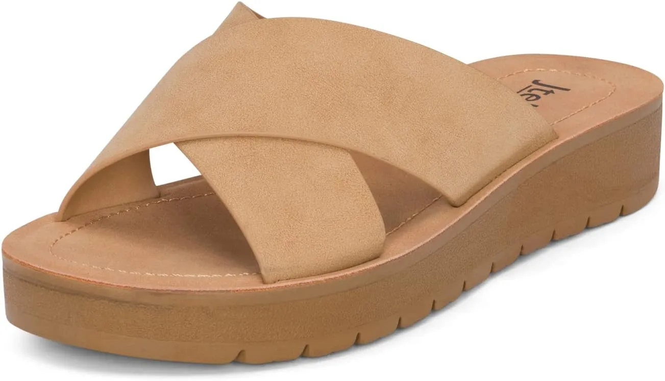 Lucy - Womens Slip On Slide Criss Cross Fashion Platform Open Toe Comfort Sandals
