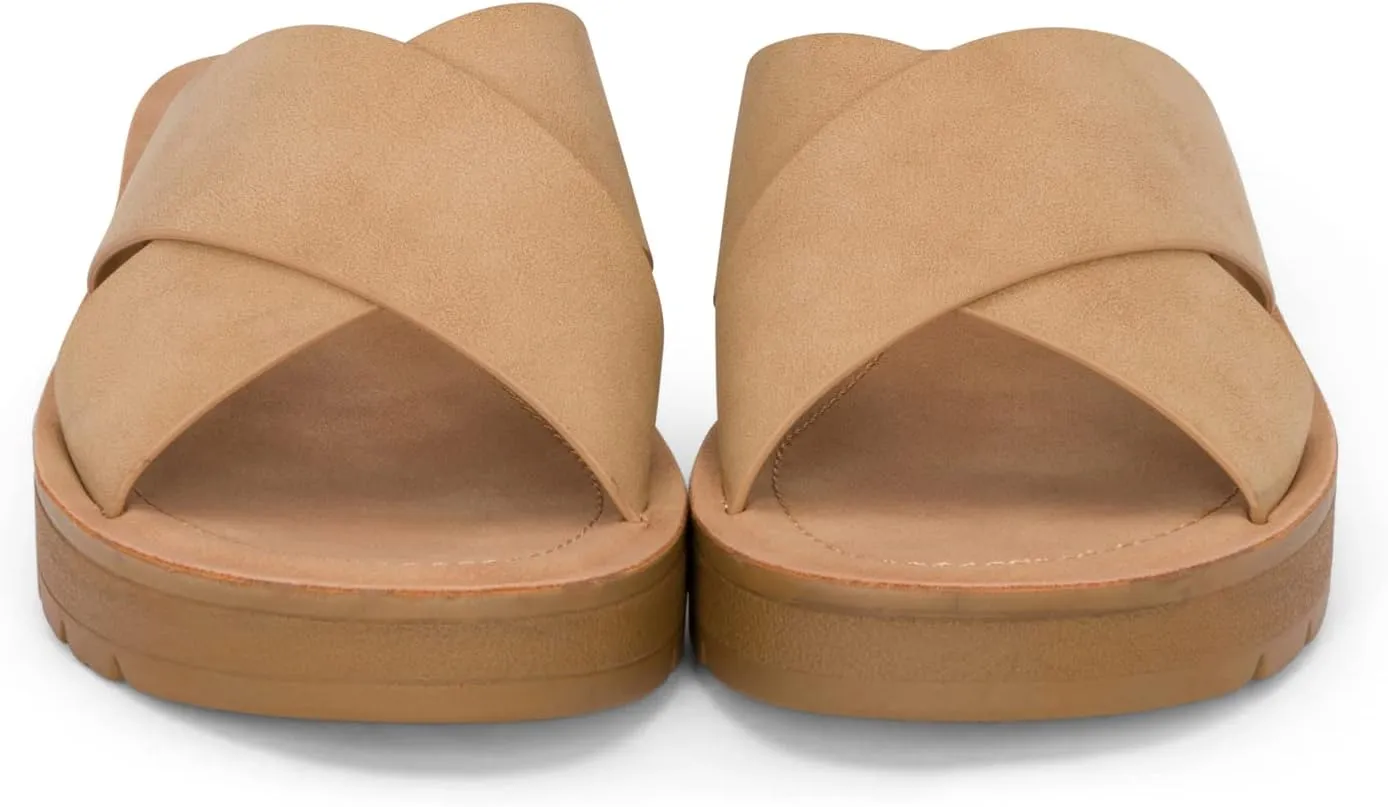 Lucy - Womens Slip On Slide Criss Cross Fashion Platform Open Toe Comfort Sandals