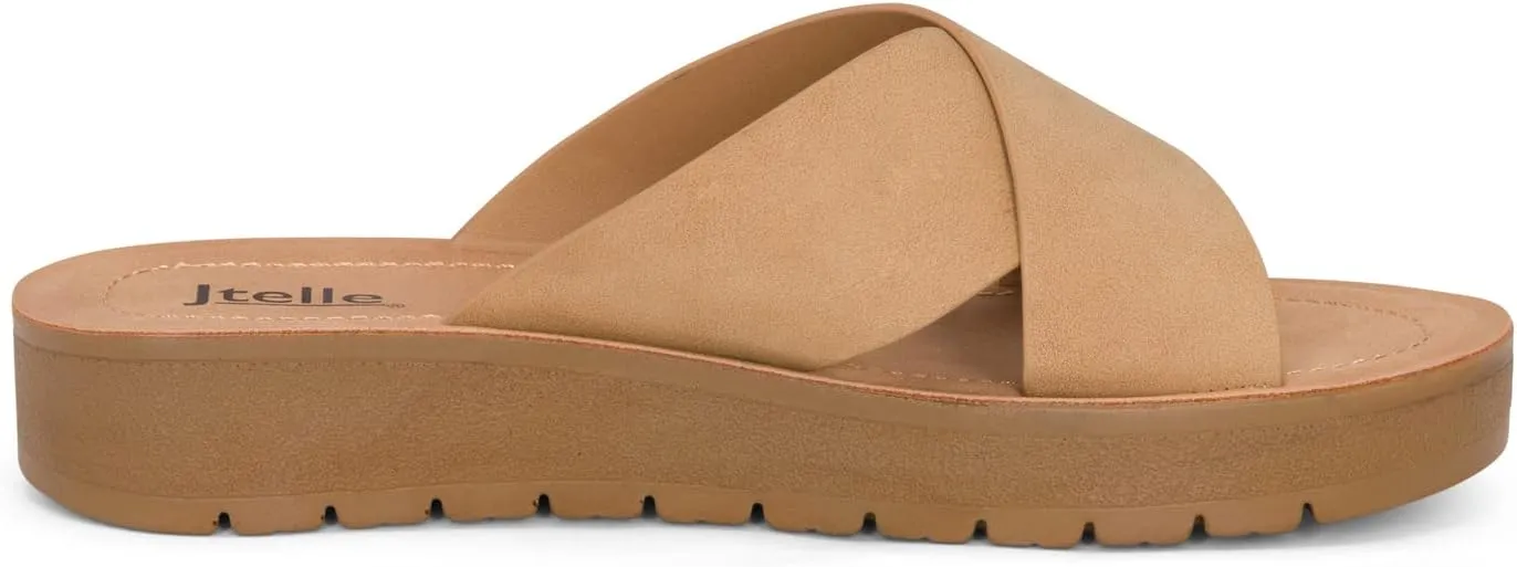 Lucy - Womens Slip On Slide Criss Cross Fashion Platform Open Toe Comfort Sandals