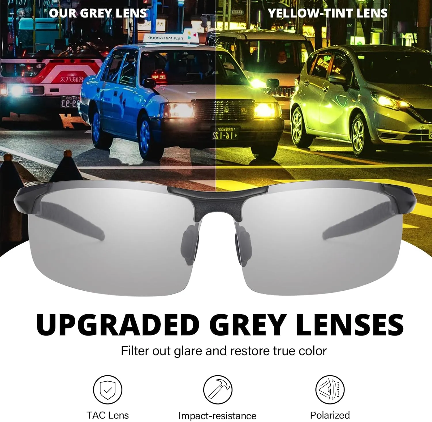 LVIOE CAT.2 Night Vision Glasses for Driving Ultra Light Al-Mg Polarized Sunglasses Men Reduce Glare for Day & Night N8177G