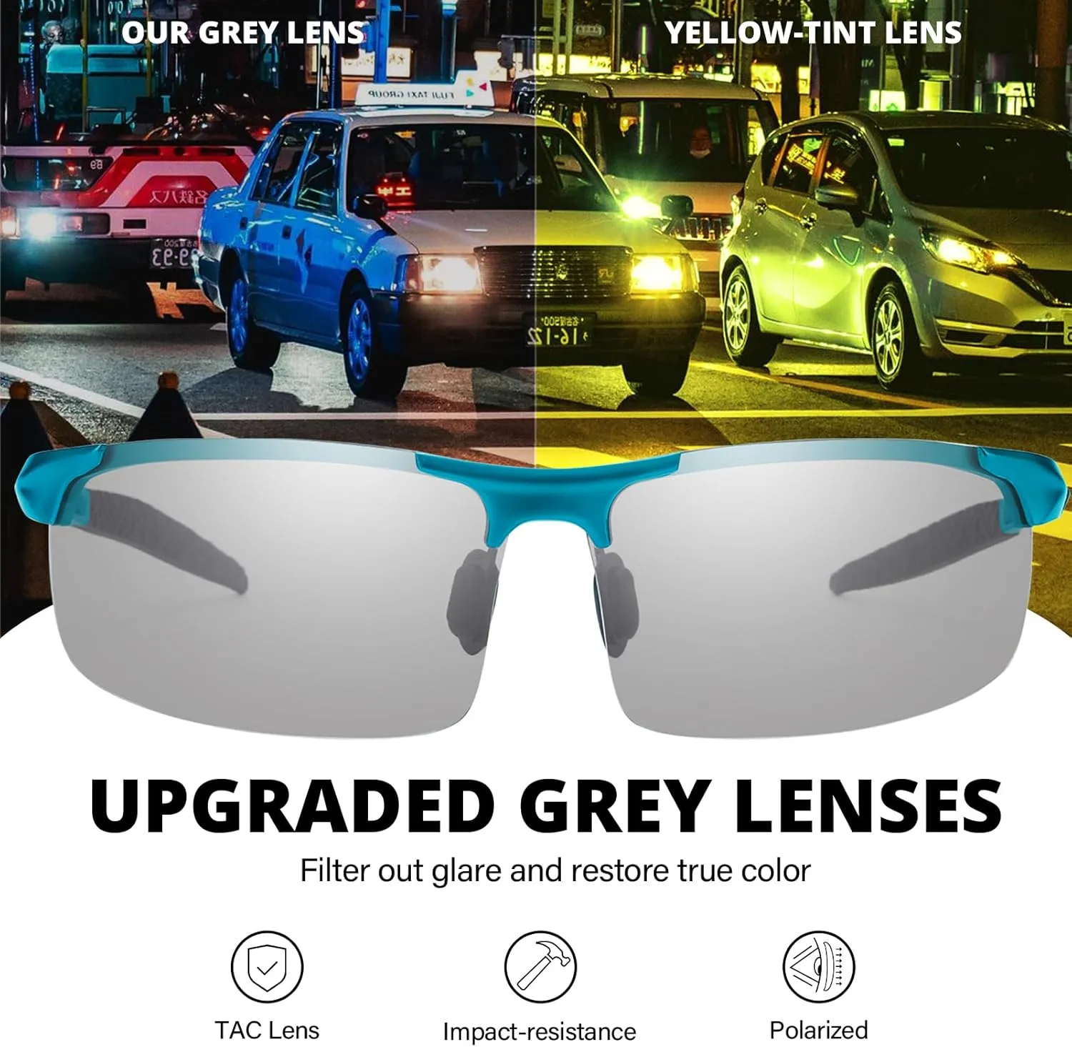 LVIOE CAT.2 Night Vision Glasses for Driving Ultra Light Al-Mg Polarized Sunglasses Men Reduce Glare for Day & Night N8177G