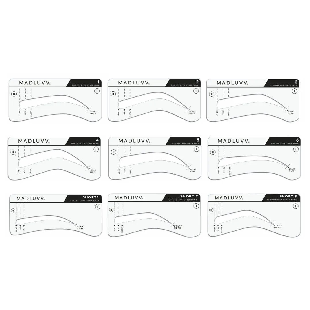MADLUVV Eyebrow Stencil Kit - Easy-to-Use, Natural Look, 9 Popular Shapes, Used by Professionals - Includes Stamp, Stencils, Spoolie, and Travel Bag (Dark Grey)
