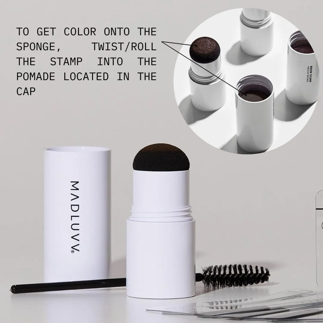 MADLUVV Eyebrow Stencil Kit - Easy-to-Use, Natural Look, 9 Popular Shapes, Used by Professionals - Includes Stamp, Stencils, Spoolie, and Travel Bag (Dark Grey)