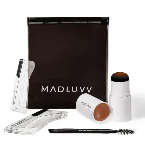 MADLUVV Eyebrow Stencil Kit - Easy-to-Use, Natural Look, 9 Popular Shapes, Used by Professionals - Includes Stamp, Stencils, Spoolie, and Travel Bag (True Red)