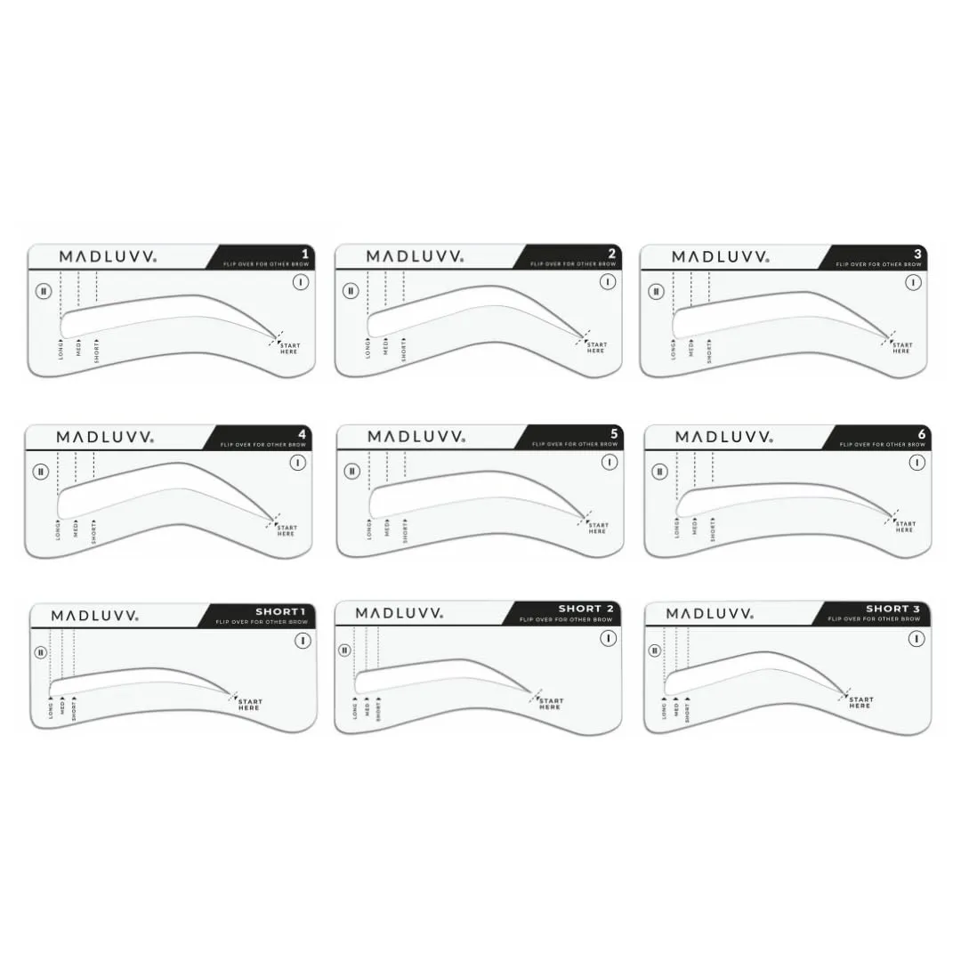 MADLUVV Eyebrow Stencil Kit - Easy-to-Use, Natural Look, 9 Popular Shapes, Used by Professionals - Includes Stamp, Stencils, Spoolie, and Travel Bag (True Red)