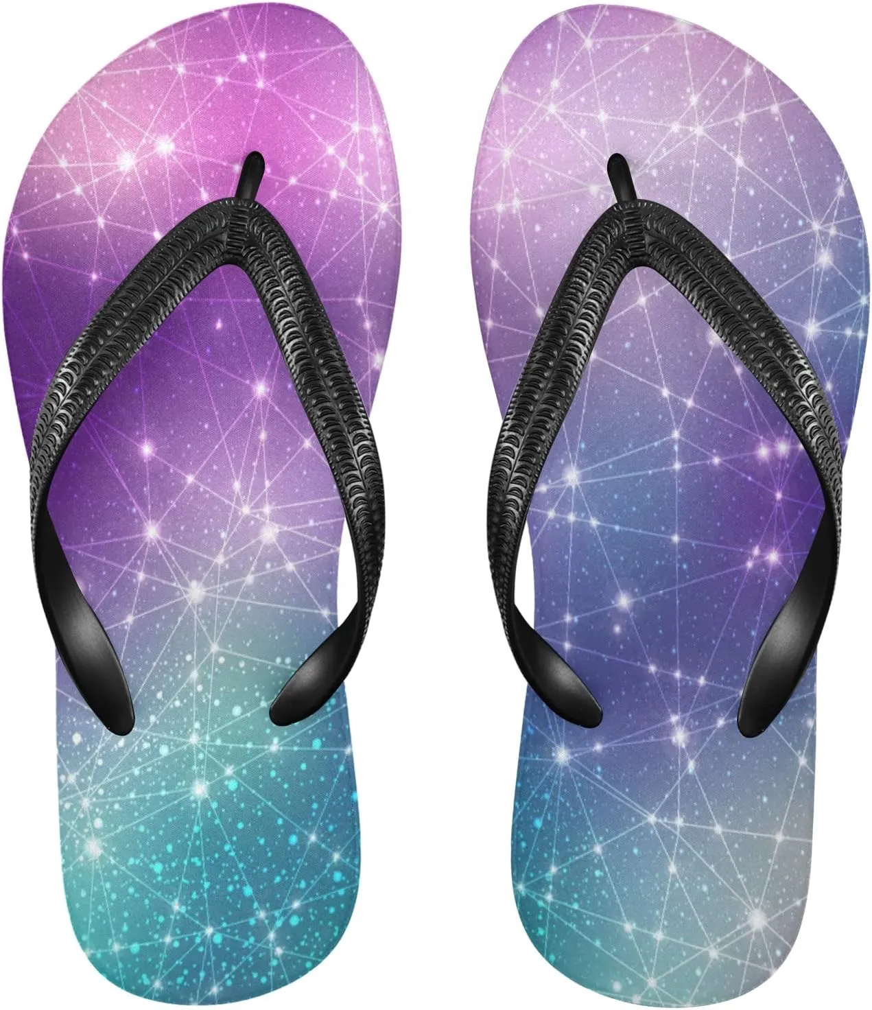 Magic Space Stars Blurred Lights Womens Flip Flops Magical Universe Galaxy Nebula Stars Summer Beach Sandals Casual Thong Slippers Comfortable Shower Slippers Non Slip Water Sandals shoes XL