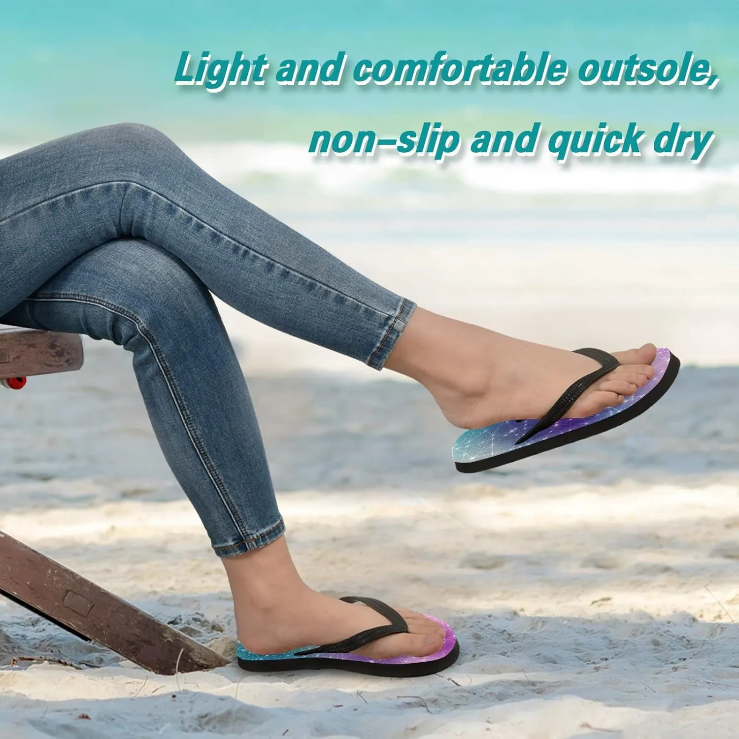 Magic Space Stars Blurred Lights Womens Flip Flops Magical Universe Galaxy Nebula Stars Summer Beach Sandals Casual Thong Slippers Comfortable Shower Slippers Non Slip Water Sandals shoes XL