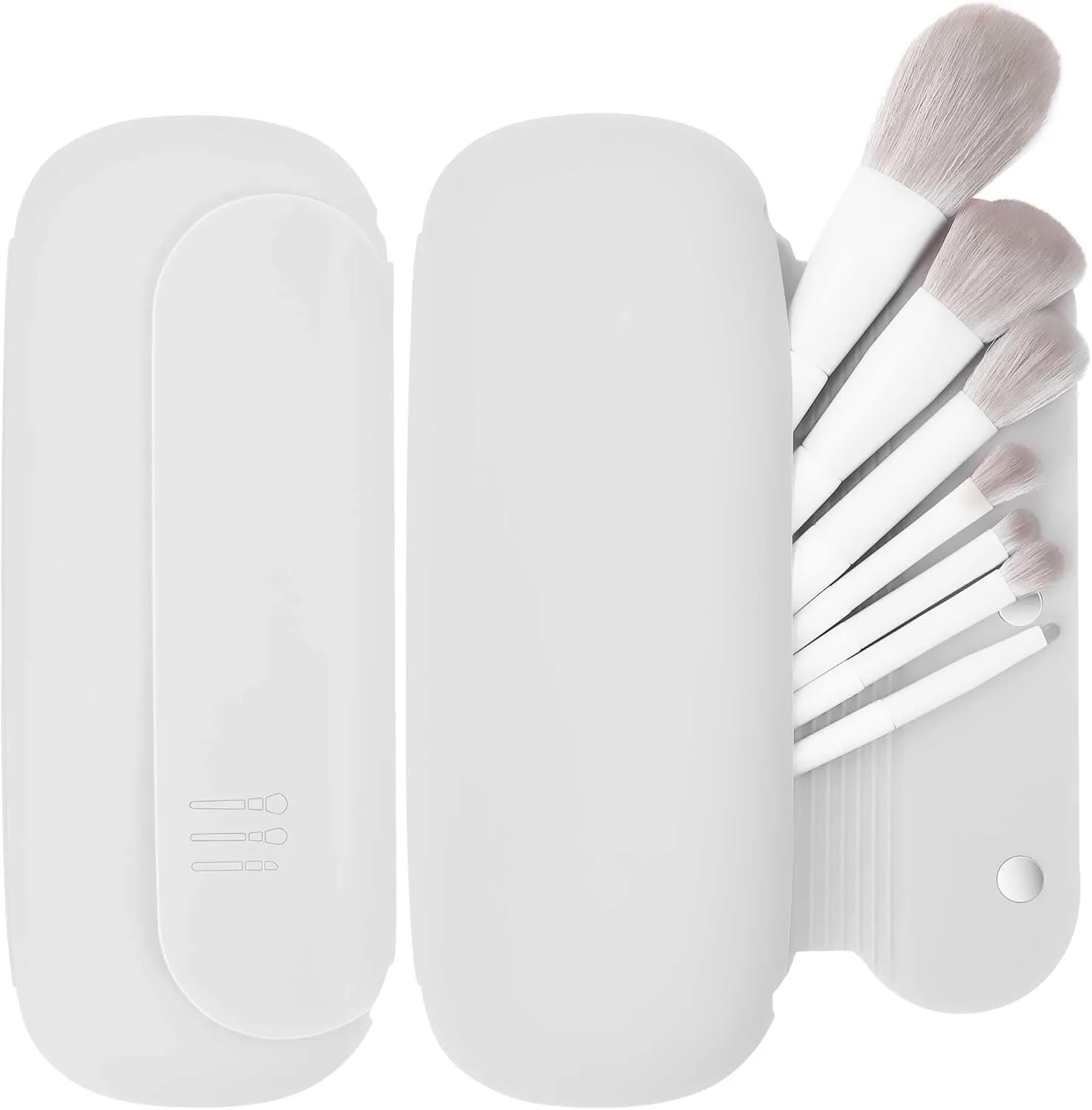 Makeup Brush Holder,Silicon Portable Cosmetic Face Brushes Holder with Built-in Brush Cleaner,Upgrade Travel Essentials Makeup Brush Case,Makeup Tools Organizer for Travel, White