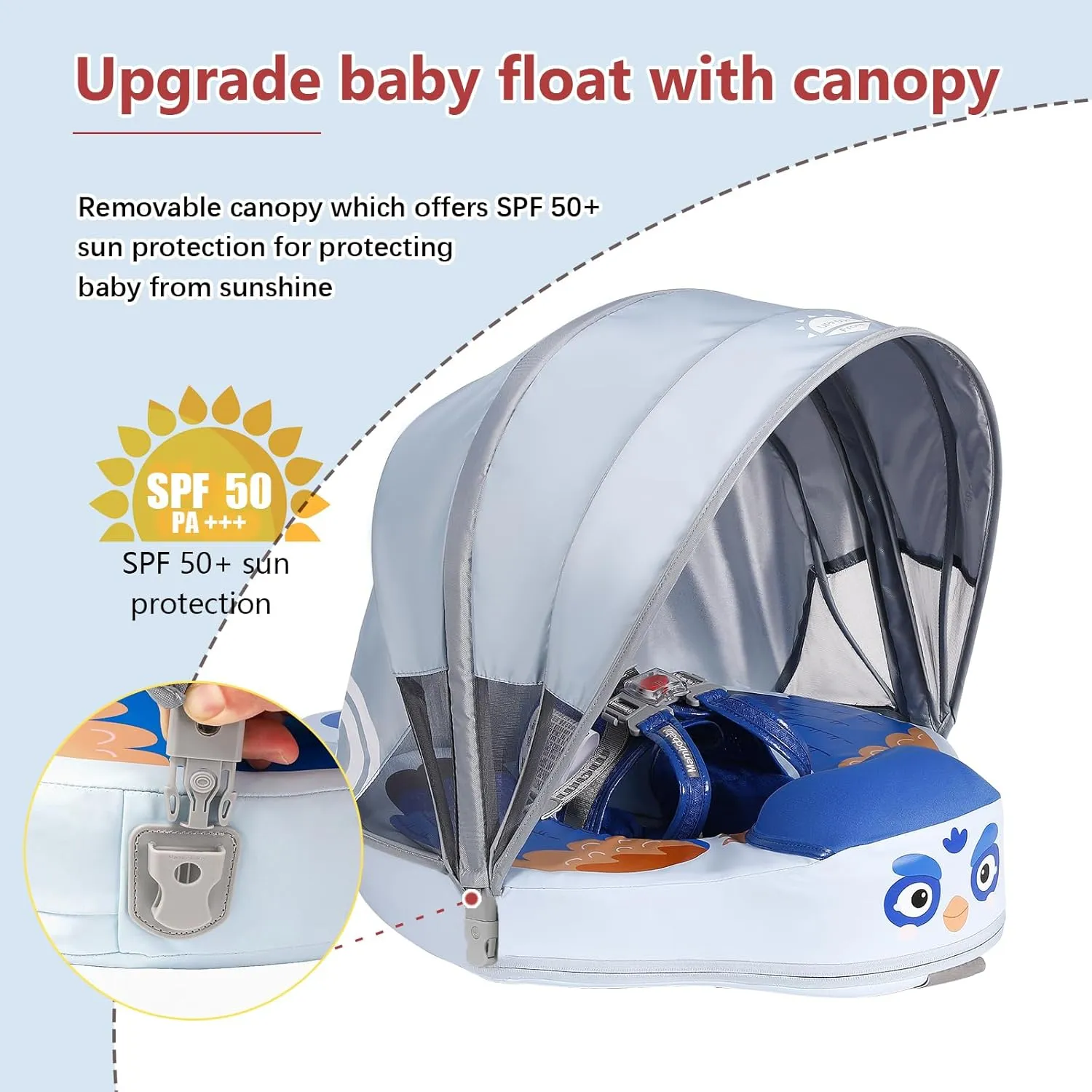 Mambobaby Float with Canopy &Tail, Non-Inflatable Pool Float for Pool Add Tail Avoid Flip Swim Trainer Baby Swimming Pool Float for Toddler Boys Girls(B53038WH0008-BB08)