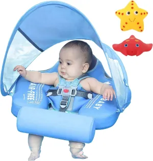 Mambobaby Float with Canopy Size Improved Non Inflatable Infant Baby Pool Float Smart Mambo Float Swim Trainer Add Tail Baby Swim Float Mambo Baby Float Solid Air Free Water Waist Swimming Ring