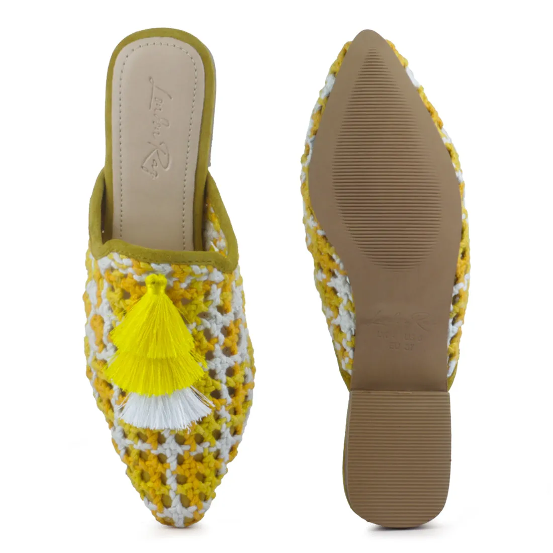 MARIANA Woven Flat Mules With Tassels