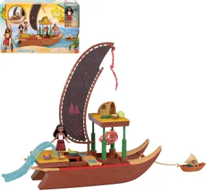 Mattel Disney Moana 2 Toy Playset with Floating Adventure Canoe, Small Doll, 1 Character Friend, 6 Play Areas & 10 Accessories