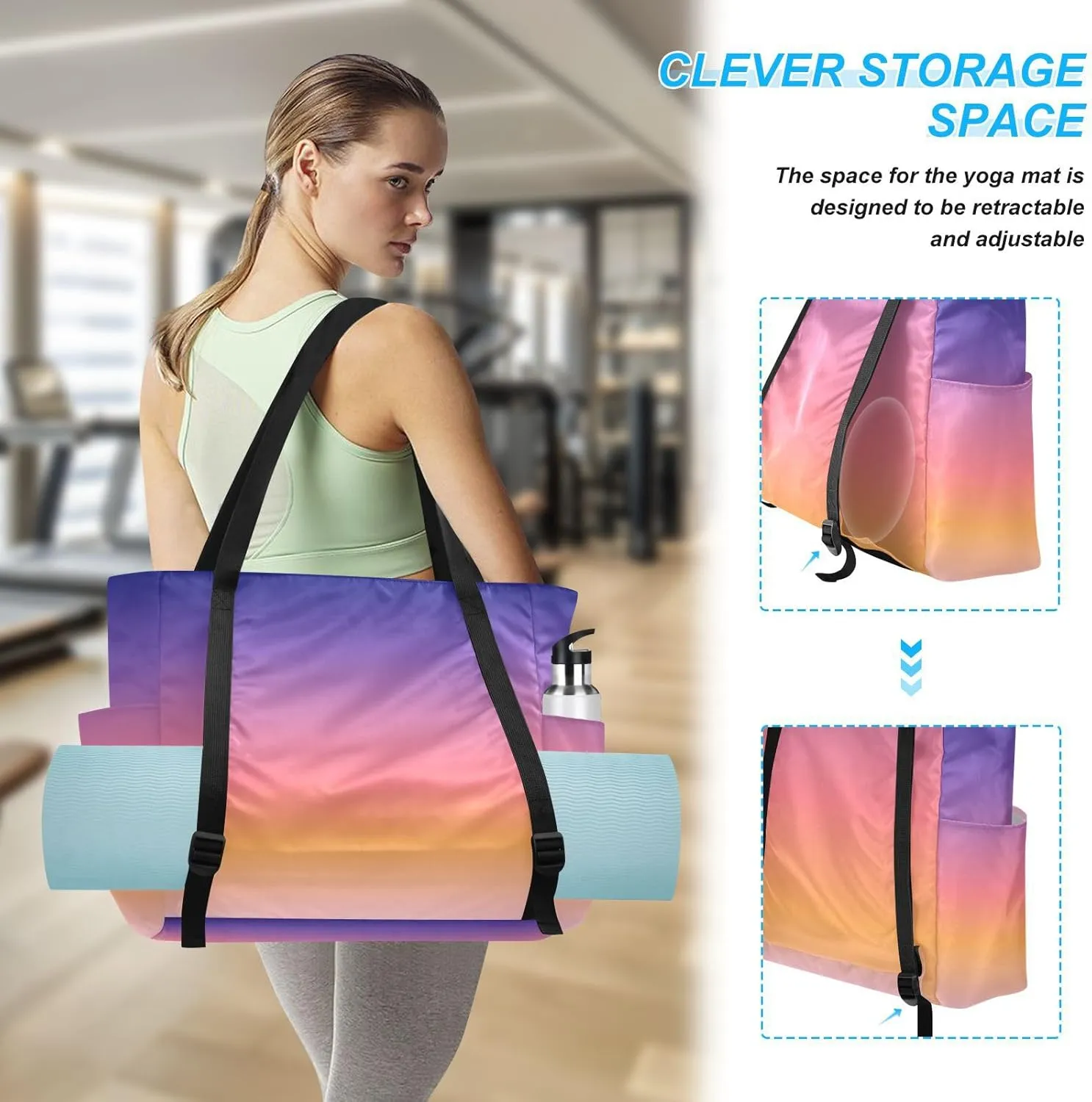 MCHIVER Sea Strike Gradient Yoga Bag for Women Yoga Mat Carrier Fits All Your Stuff Large Pilates Gym Bag