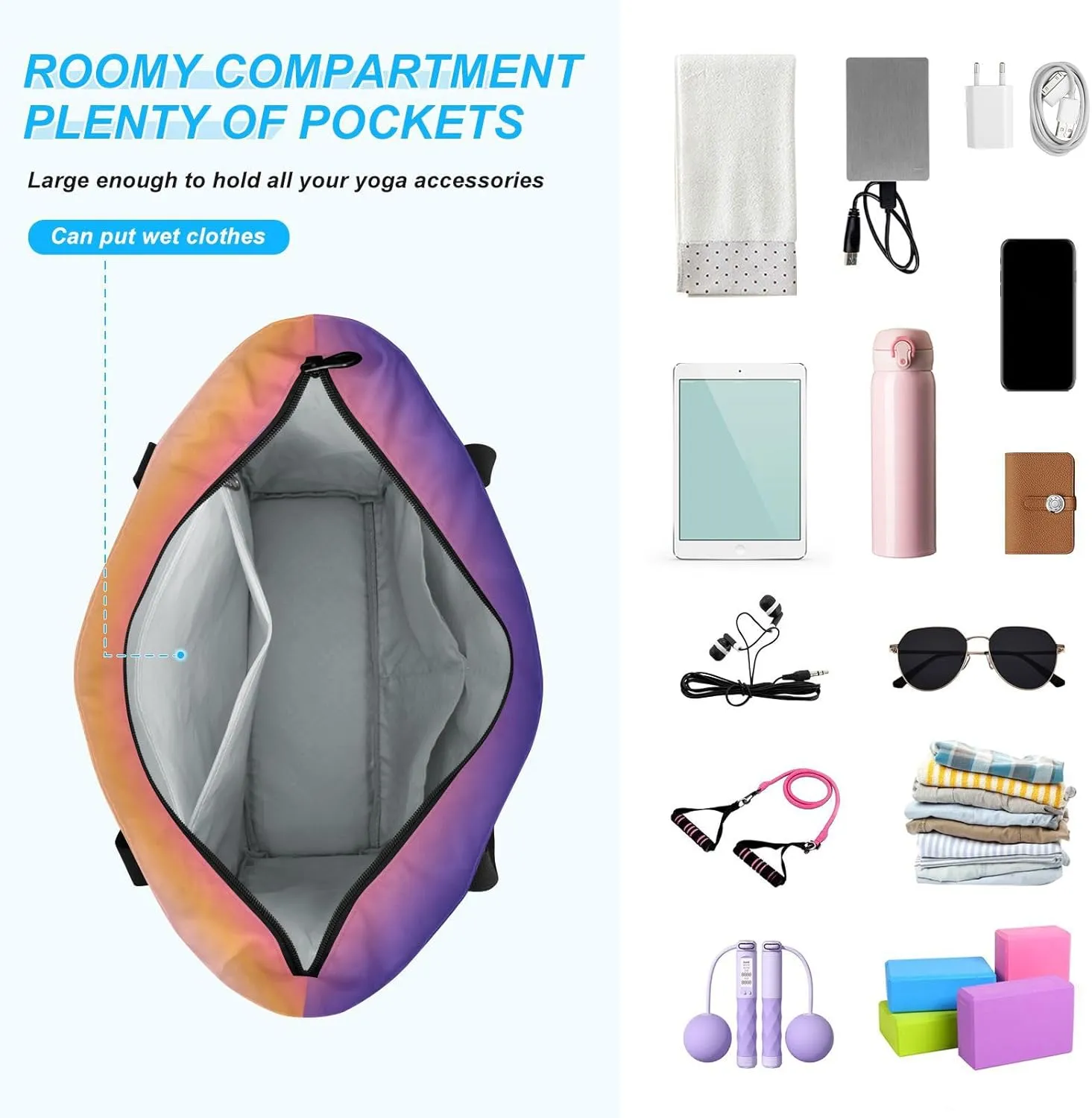 MCHIVER Sea Strike Gradient Yoga Bag for Women Yoga Mat Carrier Fits All Your Stuff Large Pilates Gym Bag