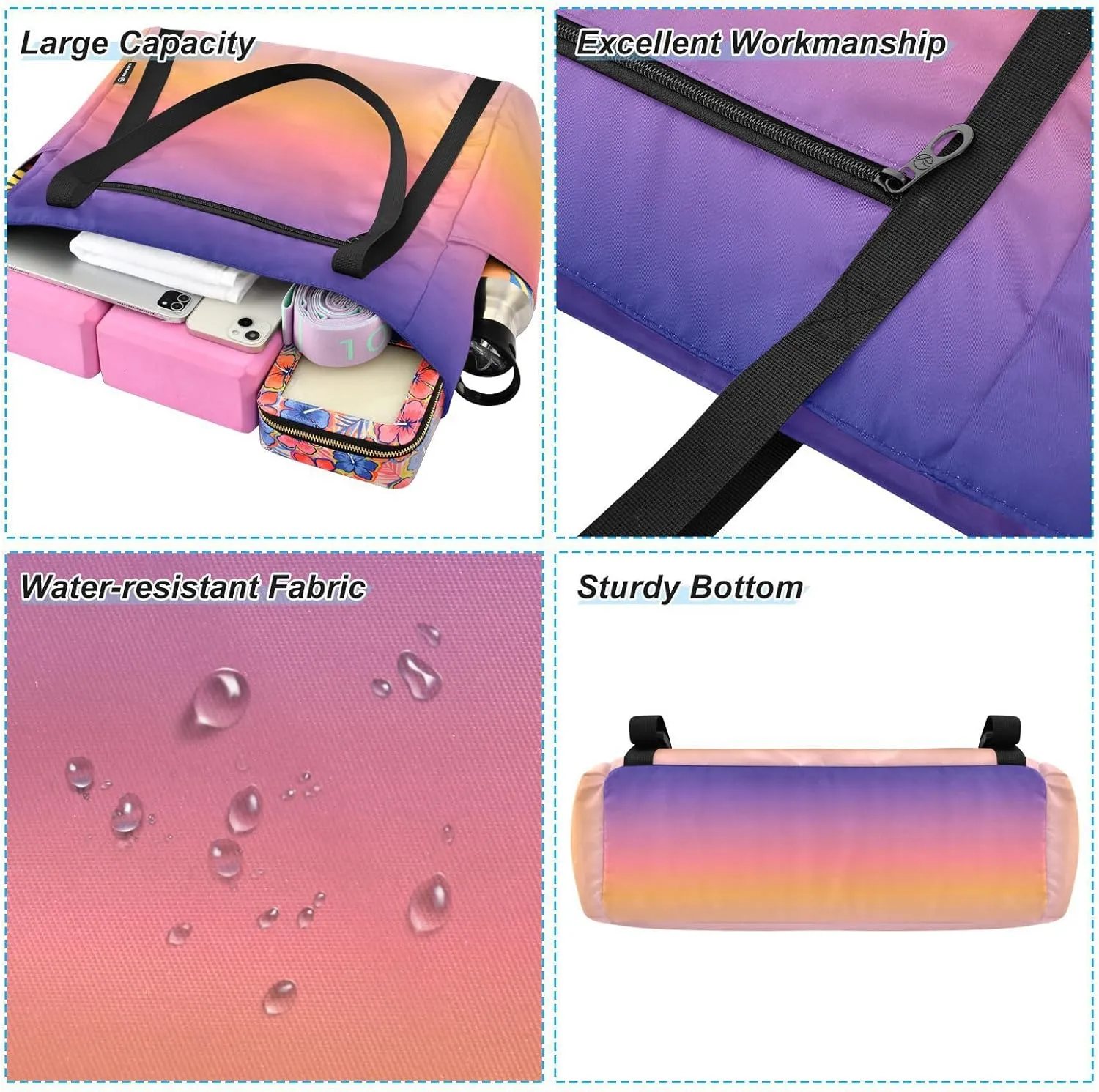 MCHIVER Sea Strike Gradient Yoga Bag for Women Yoga Mat Carrier Fits All Your Stuff Large Pilates Gym Bag