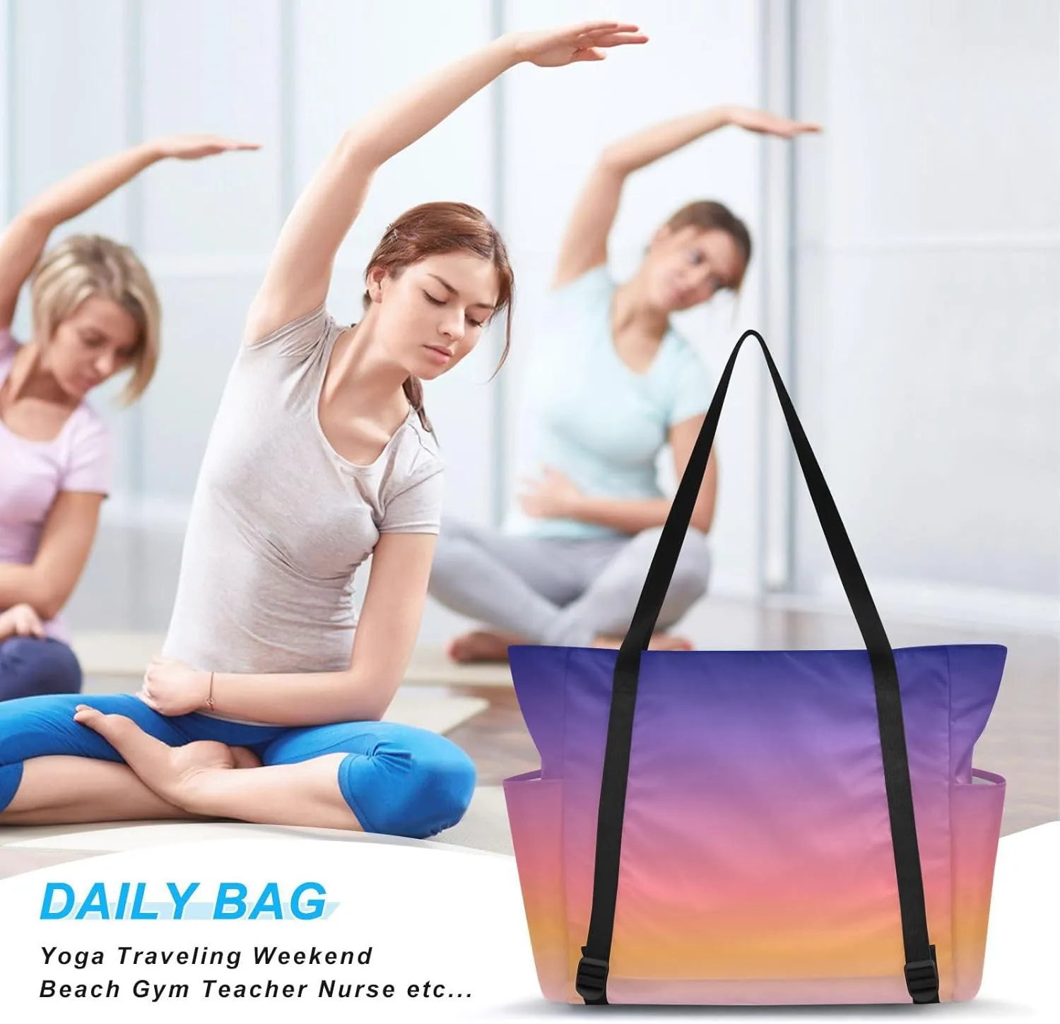 MCHIVER Sea Strike Gradient Yoga Bag for Women Yoga Mat Carrier Fits All Your Stuff Large Pilates Gym Bag