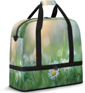 Meadow Flower DaisyTravel Duffel Bags for Women & Men Large Sports Gym Bags Foldie Weekender Overnight Bag Carry On Tote Bag With Shoe Compartment Personal Item Bag for Travel Sports Gym