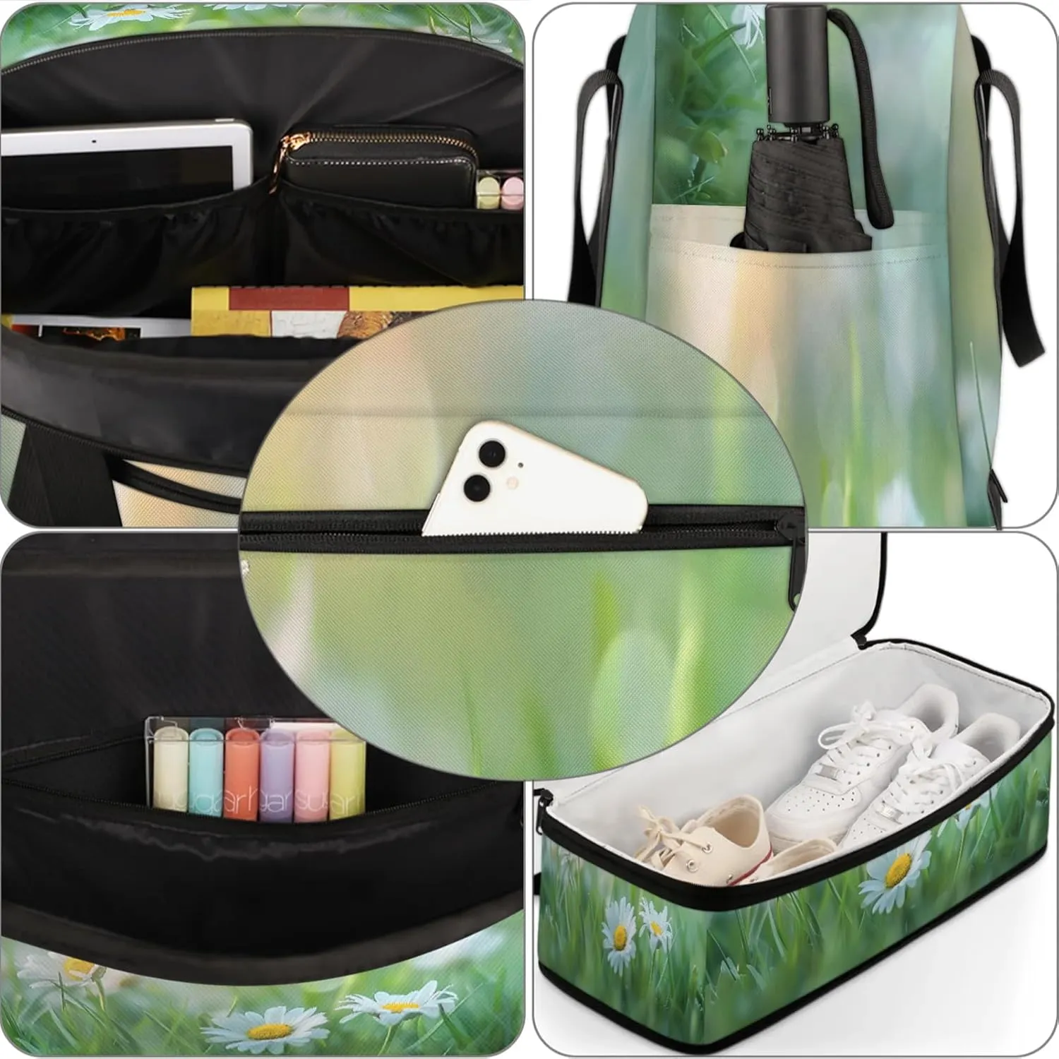 Meadow Flower DaisyTravel Duffel Bags for Women & Men Large Sports Gym Bags Foldie Weekender Overnight Bag Carry On Tote Bag With Shoe Compartment Personal Item Bag for Travel Sports Gym