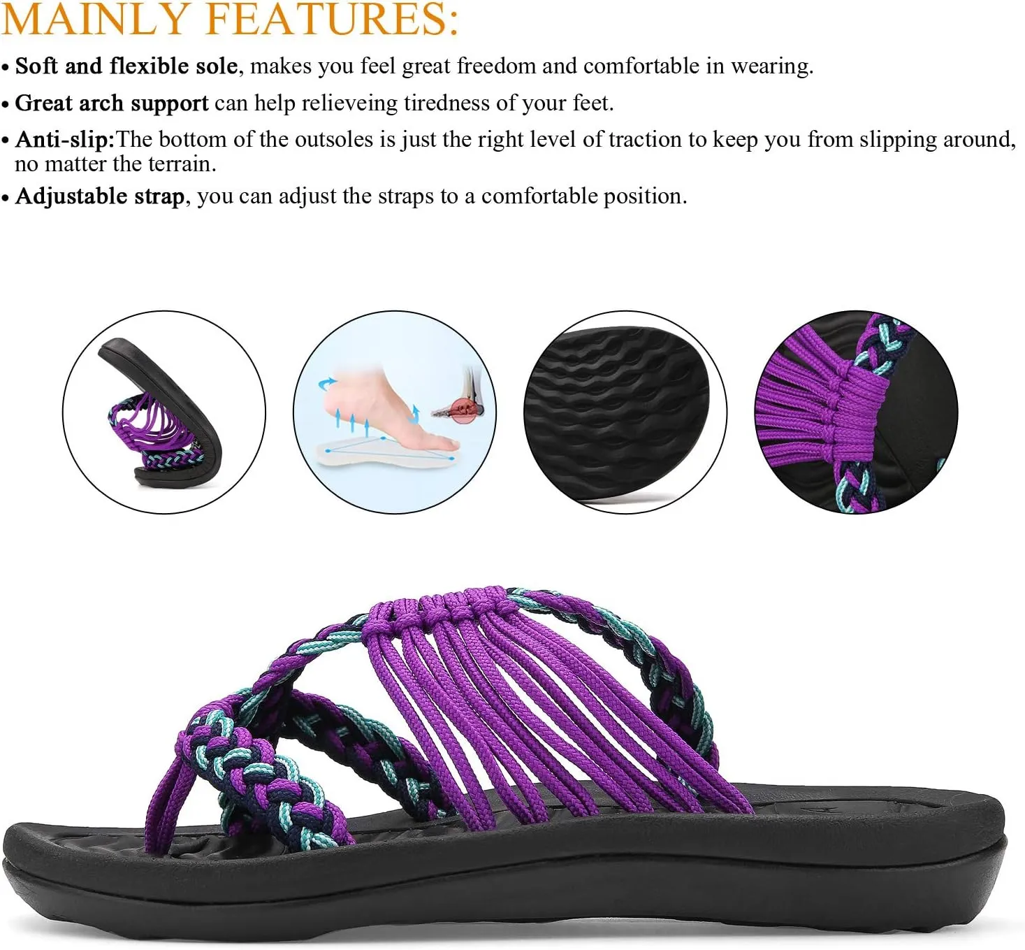 MEGNYA Women's flip Flops Sandals Arch Support, Comfortable Walking Sandals, Water Sandals Perfect for The Beach/Long Walks/Poolside