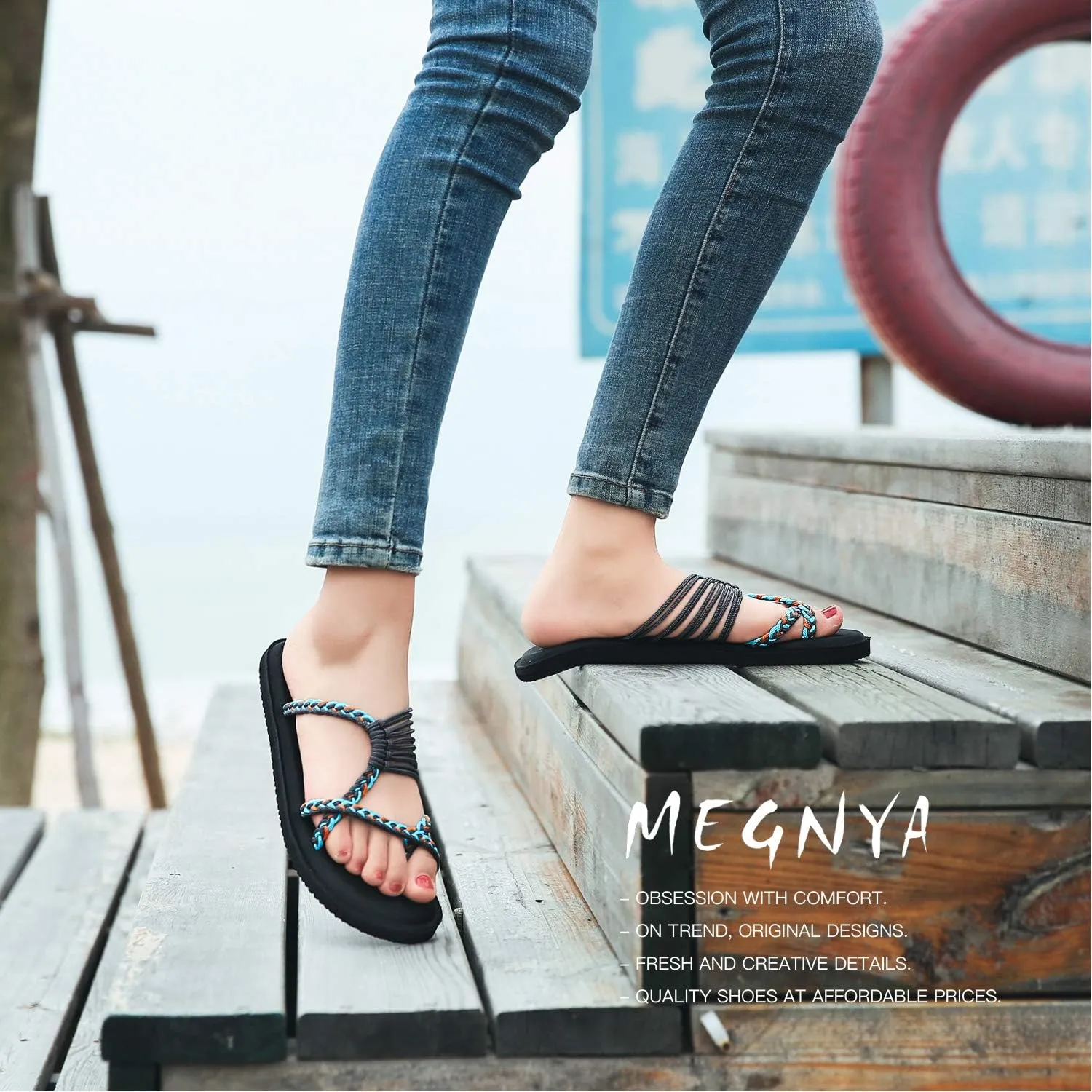MEGNYA Yoga Mat Flip Flops for Women, Comfortable Foam Walking Sandals, Flexible and Lightweight Slippers for Beach/Holiday/Poolside/Outdoor Activities