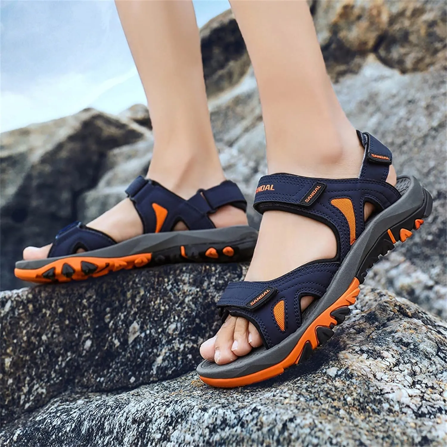 Men's Beach Sandals Summer Two Way Outdoor Sports Sandals Adjustable Strap Walking Mens Memory Foam Sandals Size 14