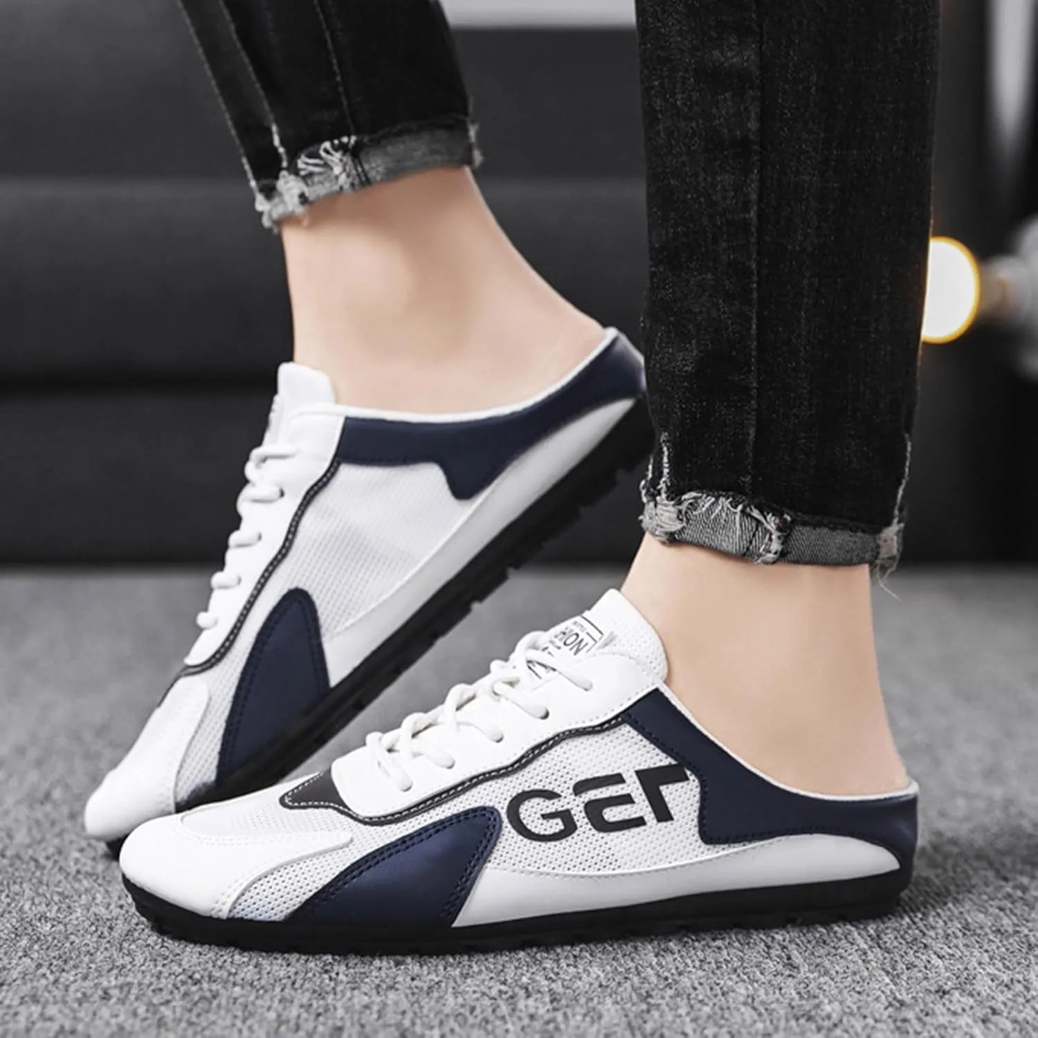 Men's Breathable Mesh Slippers Fashion Versatile Casual Shoes Lightweight Comfort Half Cap Toe Hiking Slippers