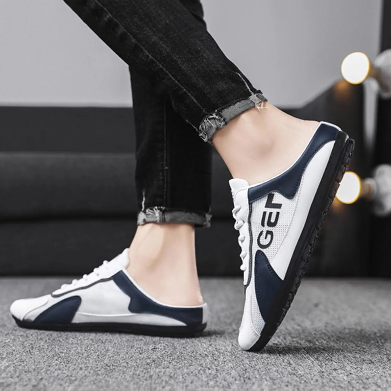 Men's Breathable Mesh Slippers Fashion Versatile Casual Shoes Lightweight Comfort Half Cap Toe Hiking Slippers