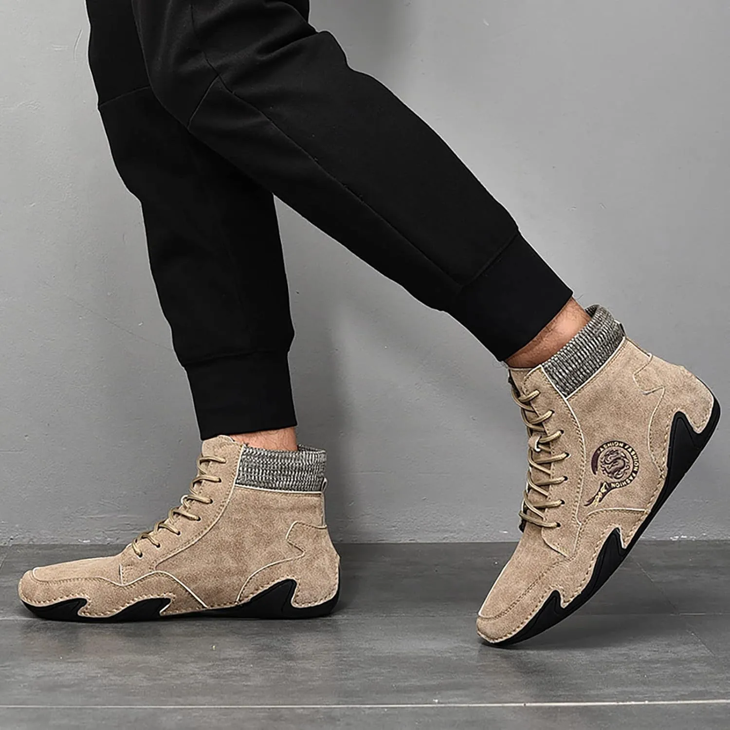 Men's Comfortable Stretch Shoes High Top Shoes Round Toe Breathable Minimalist Shoes Hiking Casual Sneaker