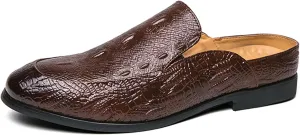 Men's Fashion Backless Loafers Genuine Leather Mule Shoes Leisure Anti Slip Patterned Breathable Mule Shoes
