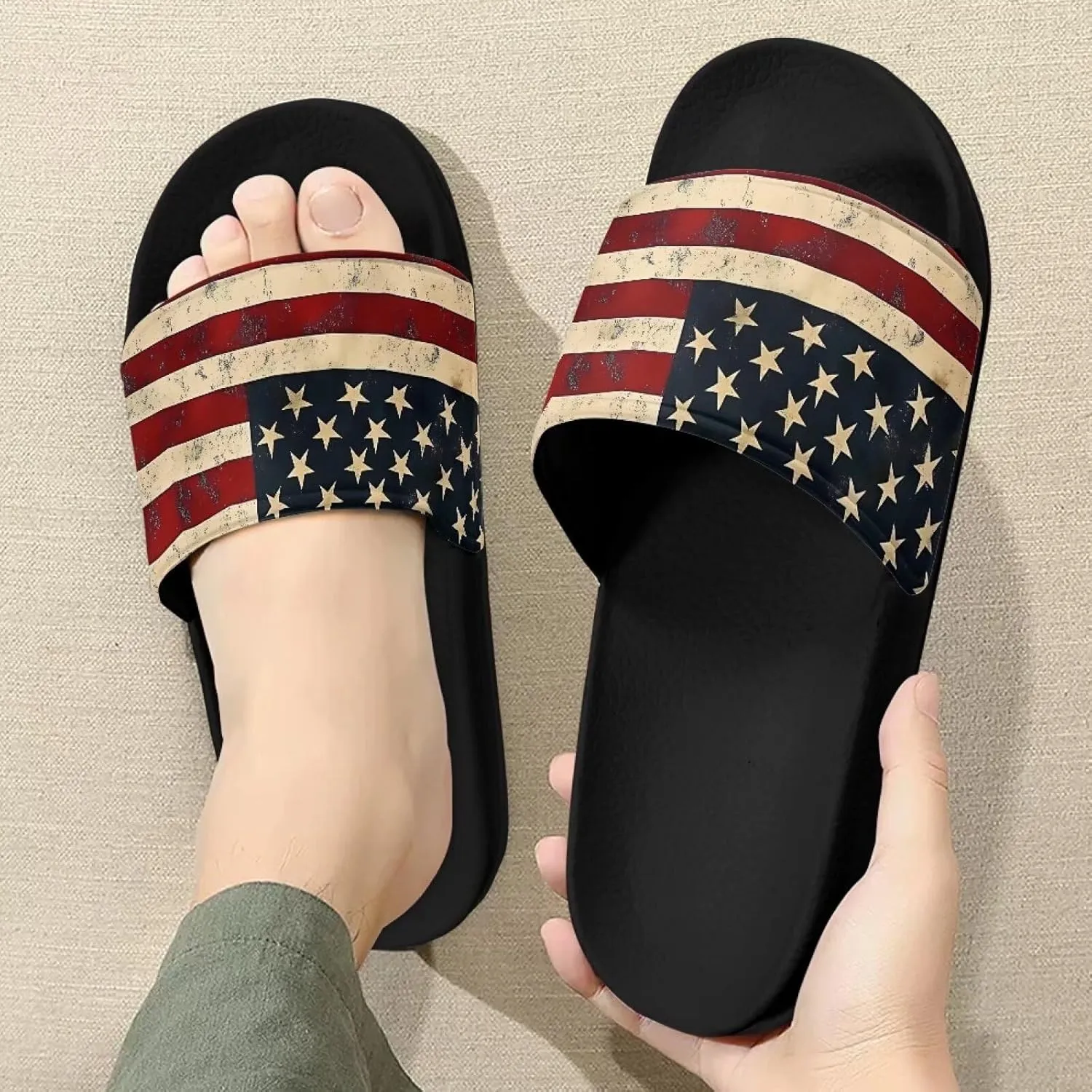 Mens Father Slides Sandals Slip On House Slippers Comfortable Athletic Anti-Slip Slides for Walking Beach US 5-14 Black Sole