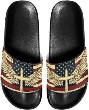 Mens Father Slides Sandals Slip On House Slippers Comfortable Athletic Anti-Slip Slides for Walking Beach US 5-14 Black Sole