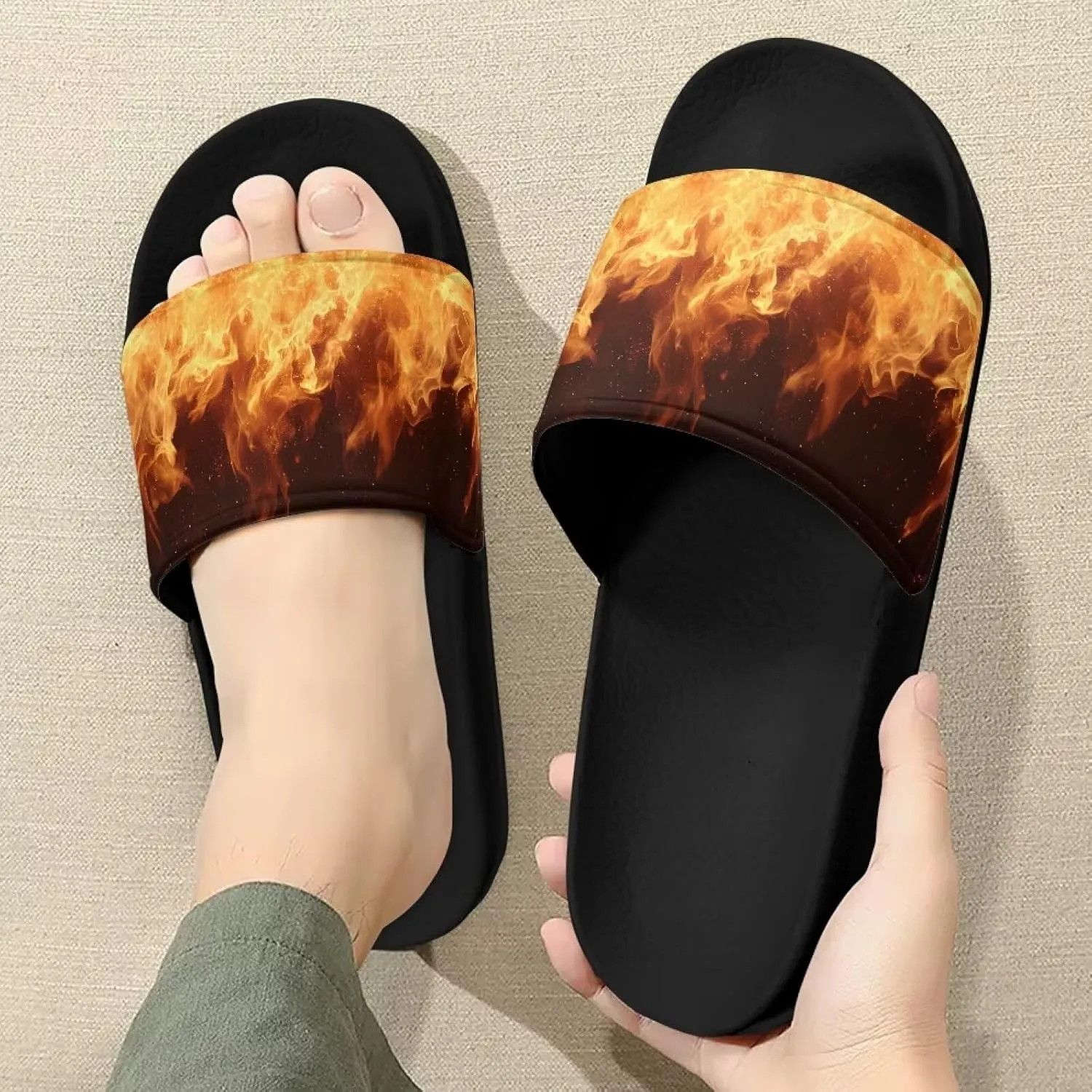 Mens Father Slides Sandals Slip On House Slippers Comfortable Athletic Anti-Slip Slides for Walking Beach US 5-14 Black Sole