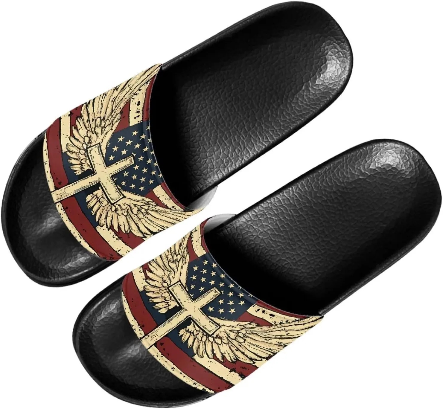 Mens Father Slides Sandals Slip On House Slippers Comfortable Athletic Anti-Slip Slides for Walking Beach US 5-14 Black Sole