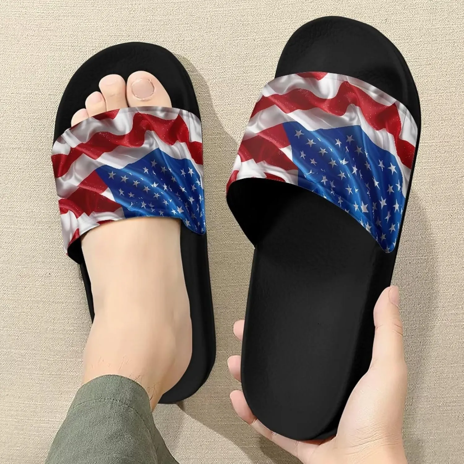 Mens Father Slides Sandals Slip On House Slippers Comfortable Athletic Anti-Slip Slides for Walking Beach US 5-14 Black Sole