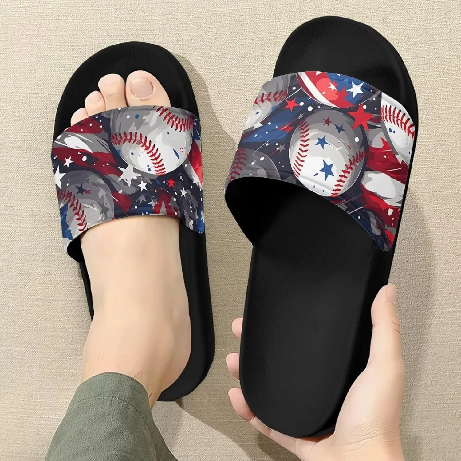 Mens Father Slides Sandals Slip On House Slippers Comfortable Athletic Anti-Slip Slides for Walking Beach US 5-14 Black Sole