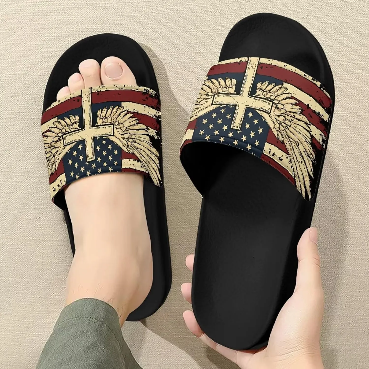 Mens Father Slides Sandals Slip On House Slippers Comfortable Athletic Anti-Slip Slides for Walking Beach US 5-14 Black Sole