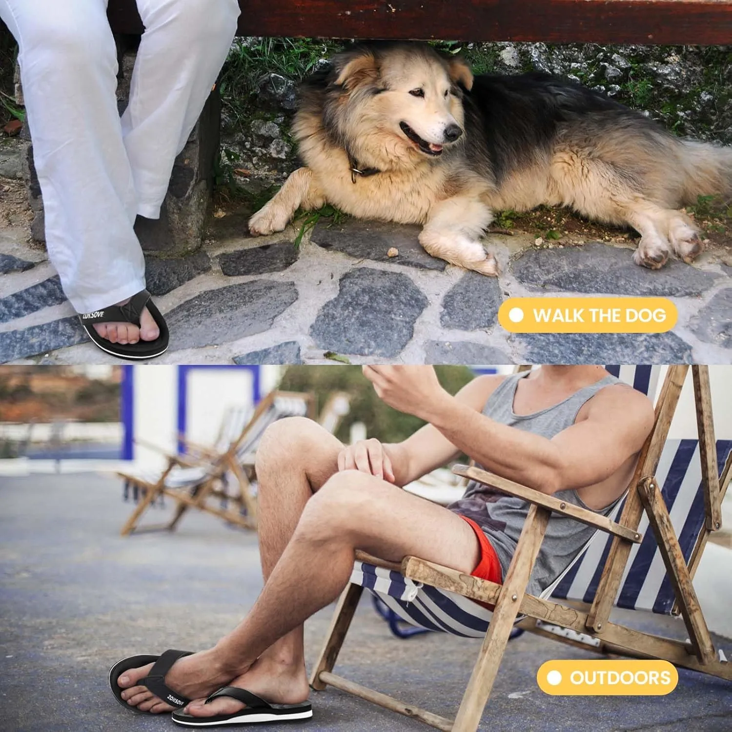 Mens Flip Flops - Comfort Arch Support Slides - Memory Foam Slip On Beach Sandals - Waterproof Open Toe Thong Slippers Summer Footwear
