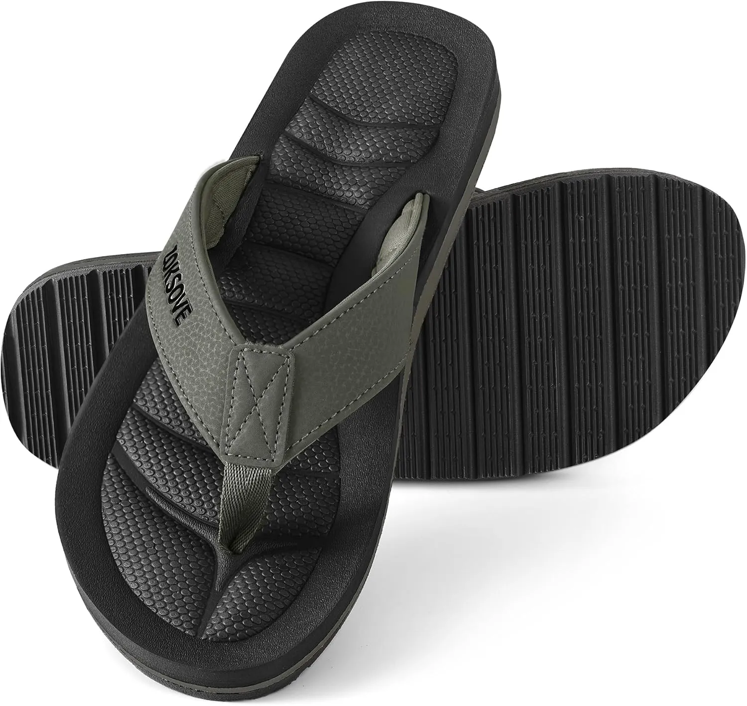 Mens Flip Flops - Comfort Arch Support Slides - Memory Foam Slip On Beach Sandals - Waterproof Open Toe Thong Slippers Summer Footwear