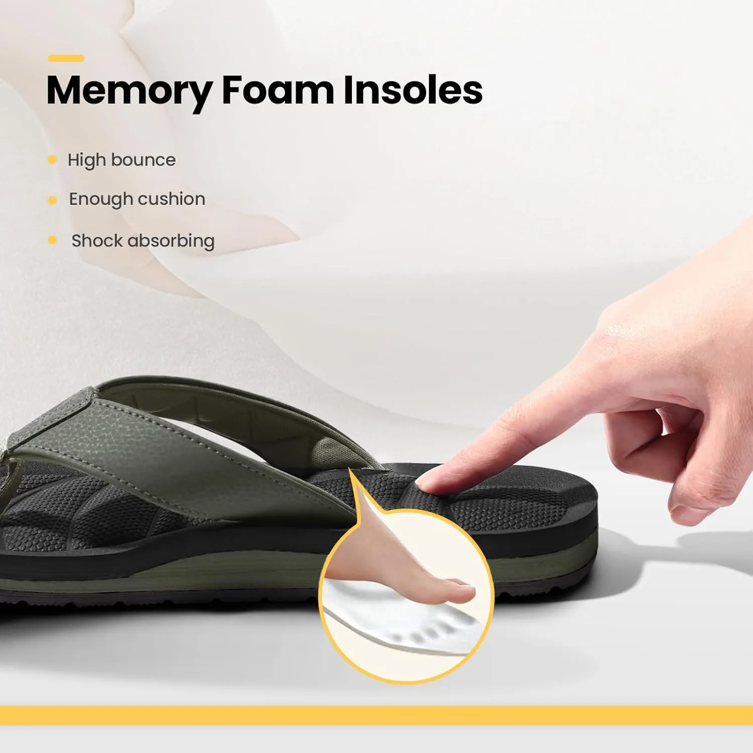 Mens Flip Flops - Comfort Arch Support Slides - Memory Foam Slip On Beach Sandals - Waterproof Open Toe Thong Slippers Summer Footwear