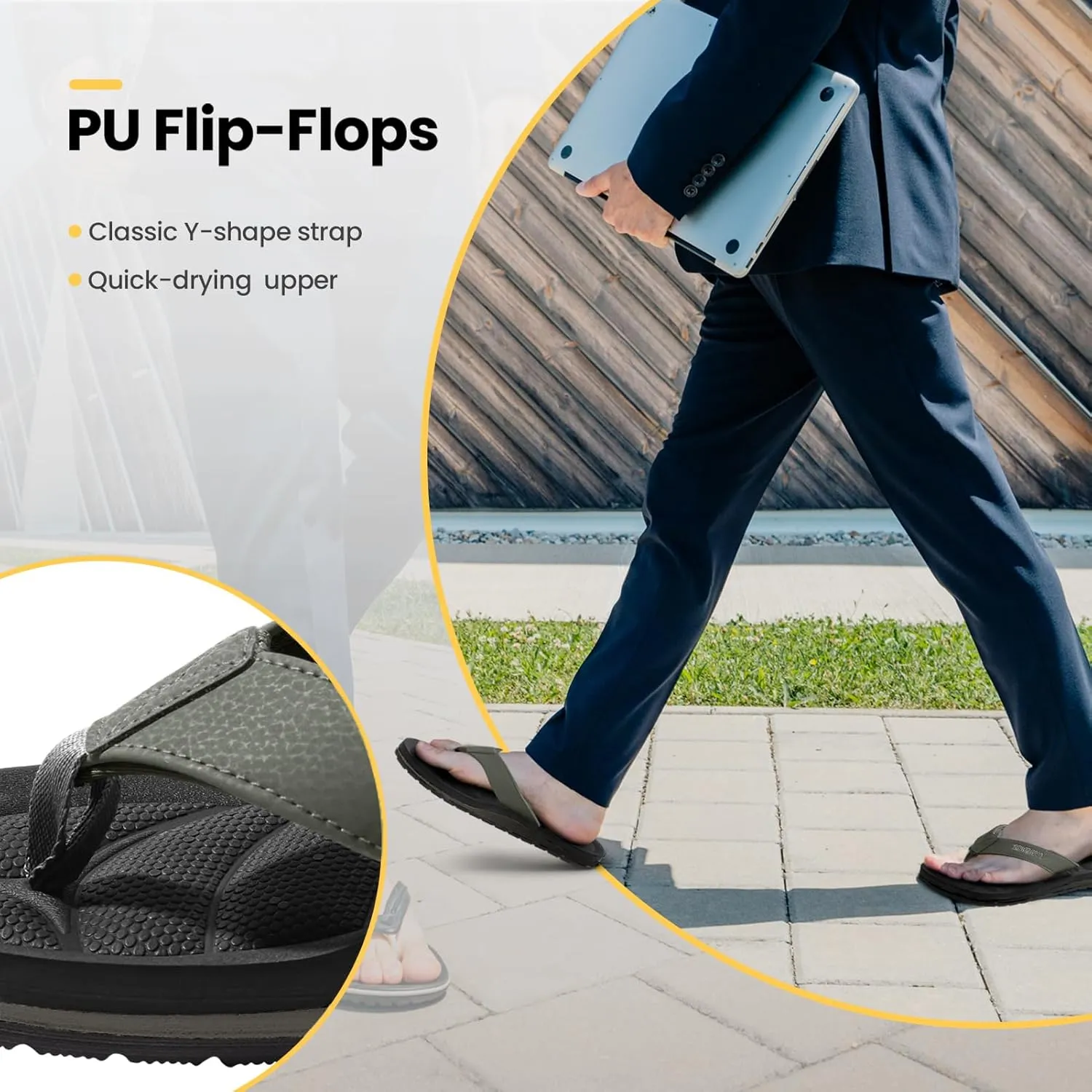 Mens Flip Flops - Comfort Arch Support Slides - Memory Foam Slip On Beach Sandals - Waterproof Open Toe Thong Slippers Summer Footwear