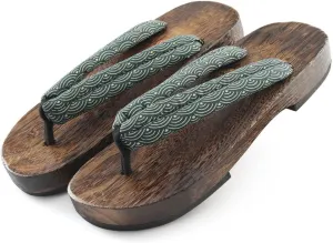 Men's Japanese style flat wooden clogs Slippers,flip flop thick soled casual home and outdoor Sandals,Anti- skid Fashion Slippers Summer Beach Footwear