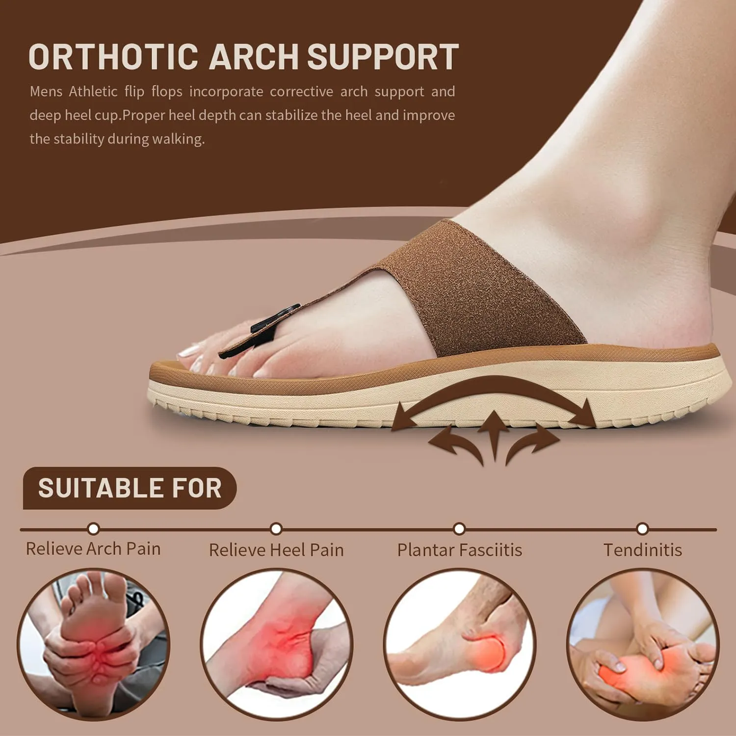Mens Thong Sandals Adjustable Buckles Open Toe Summer Beach Flip Flops for Men, Soft Cushion Arch Support