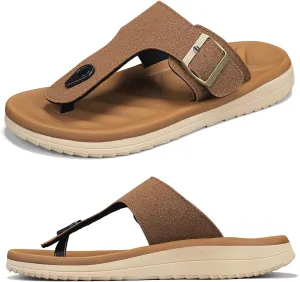 Mens Thong Sandals Adjustable Buckles Open Toe Summer Beach Flip Flops for Men, Soft Cushion Arch Support